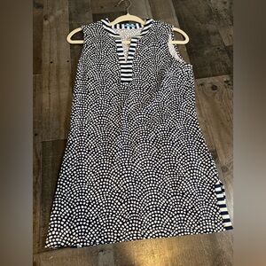 J. McLaughlin Navy White Print Sleeveless Tunic‎ Shift Dress Top Size Small